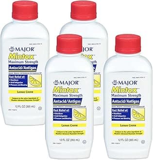 Mintox Maximum Strength Antacid/Antigas for Fast Relief of Heartburn, Acid Indigestion, Pressure, Bloating - Lemon Creme - 12 Fl Oz (355 mL) (4 Pack)
