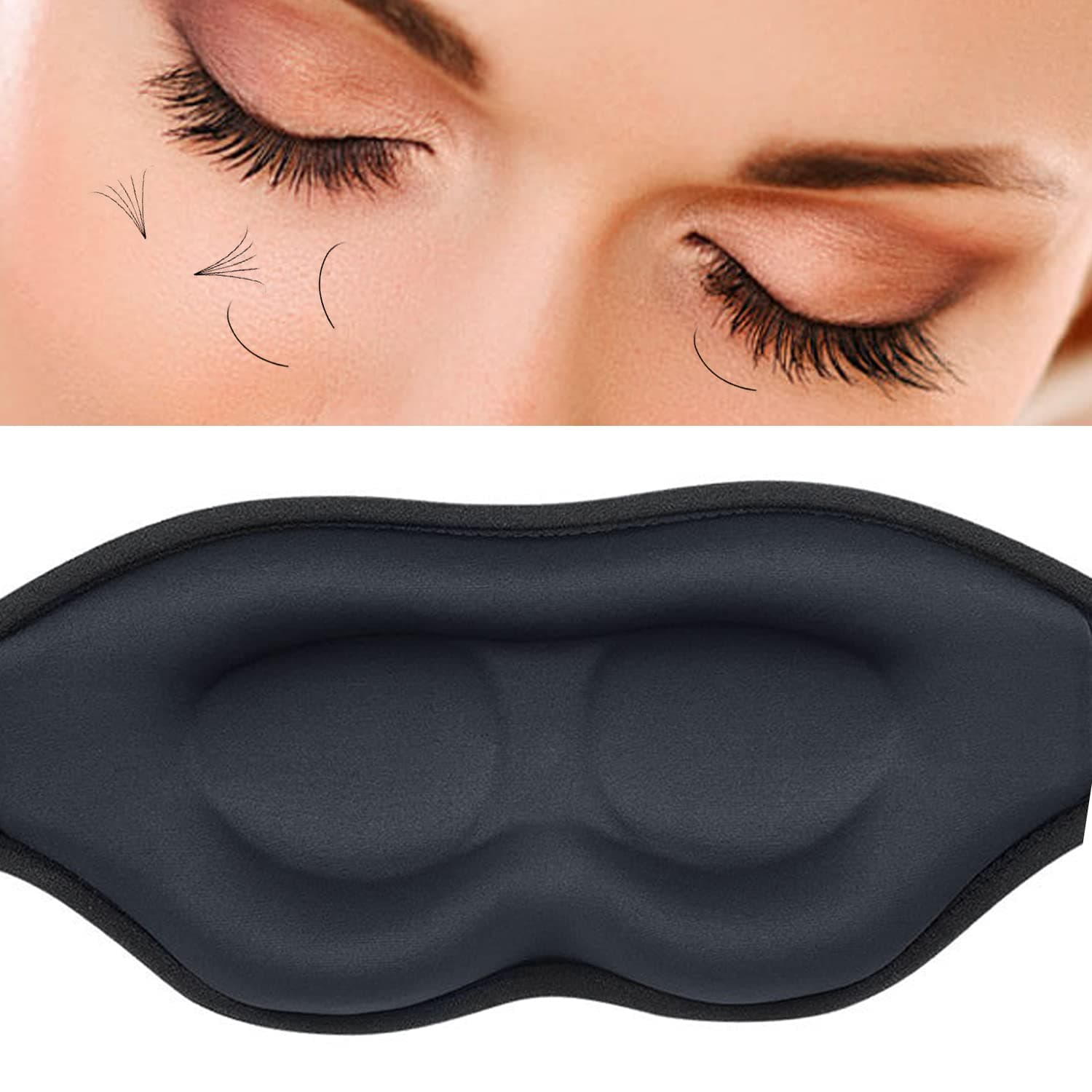 Eye Mask for Lash Extensions,3D Contoured 25mm Deep Pockets Design Lash Protect Sleep Mask, Soft Memory Foam, Adjustable Headband Strap for Lashes Aftercare