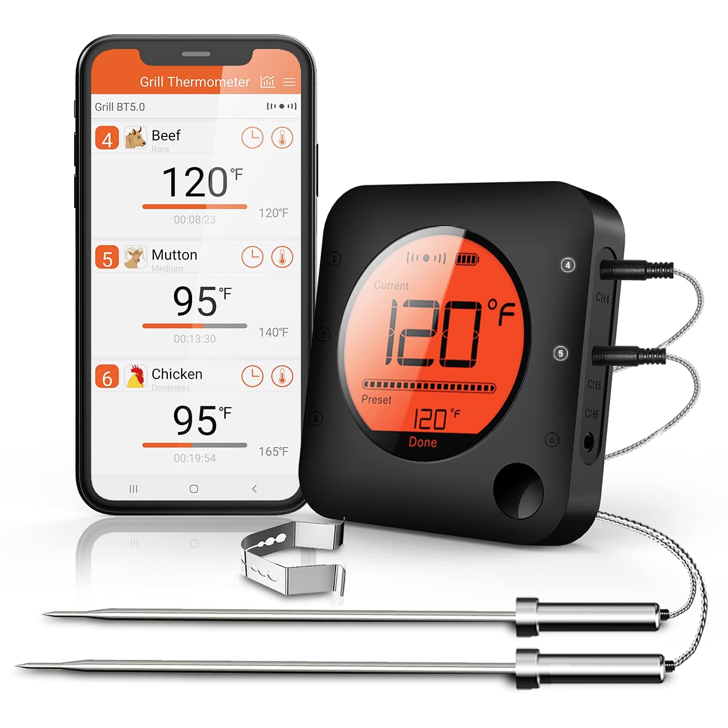 BFOUR Bluetooth Meat Thermometer with 4 Probes