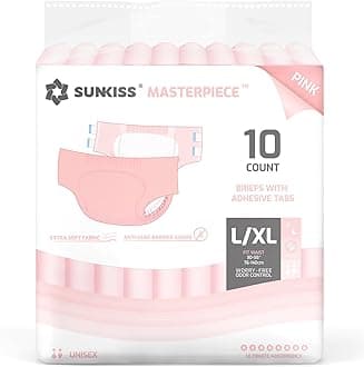 Masterpiece Adult Diapers with Ultimate Absorbency, Unisex Disposable Incontinence Briefs with Tabs for Women and Men, Odor Control, Overnight Protection, Pink, L/XL, 10 Count