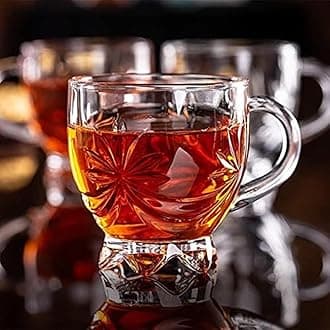 Syanka Italian Premium Glass Coffee Mug Tea Cups Set of 6 - 150 ML, Transparent, Star Design Glass Cups Set for Tea, Coffee, Green Tea, Herbal Tea, Lemon Tea, Milk Cup, Hot/Cold Drinks Cups