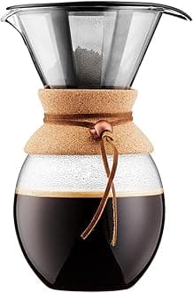 51oz Pour Over Coffee Maker, High-Heat Borosilicate Glass with Reusable Stainless Steel Filter and Cork Grip - Made in Portugal