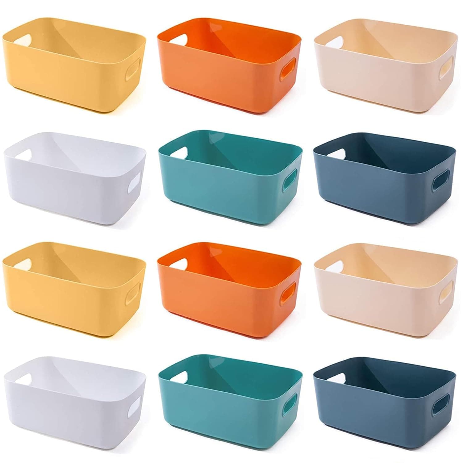 OWill 12 PCS Plastic Storage Bins and Baskets for Efficient Home Classroom Organization Small Containers in Multicolour for Kitchen, Cupboard box, and Bathroom Organizer on Shelves and Tubs