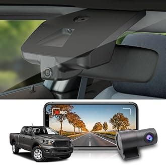 Front 2K+Rear 1080P Dash Cam Adapts for Ford Ranger 2019-2023 XL XLT Lariat (Has Rain Sensor), OEM Factory Style, Dual HD Video, WiFi & APP, Loop Recording, G-Sensor, Easy to Set, 64GB Card