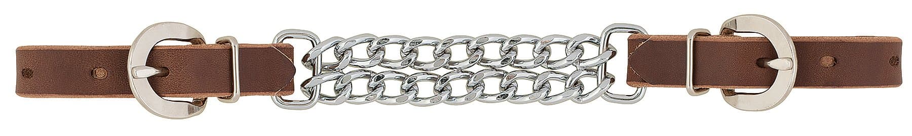 Bridle Leather Double Flat Link Chain Curb Strap, Rich Brown, 4 1/2-Inch
