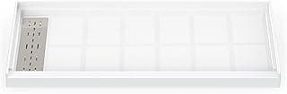 Sunrosa Shower Base 60"×32"×4", Single Threshold Shower Bases with Left Drain, Rectangle Solid Surface White Shower Pan, Slip Resistant Textured Surface, Include Stainless Steel Chrome Cover