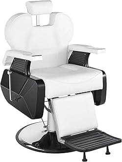Hydraulic Barber Chair for Barbershop, Reclining Hair Salon Chairs for Hair Stylist, 360° Swivel Height Adjustable Hairdresser Chair Vintage Beauty Salon Spa Tattoo Styling Equipment, White