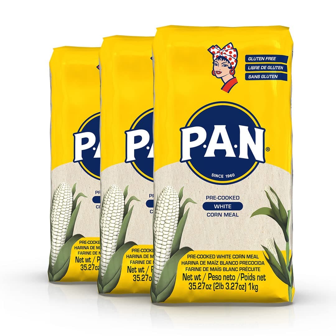 P.A.N. White Corn Powder, 2.2 lbs (1 kg), Set of 3, White Cornmeal, Masa, Powder, Tortilla, Aepa, Harina de Maiz, Blanco, White Corn Meal