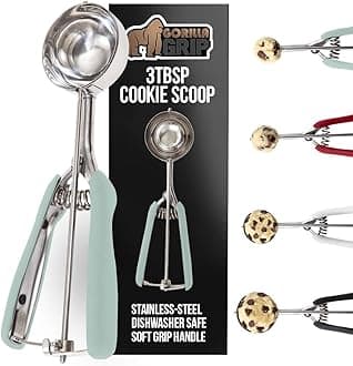 GORILLA GRIP BPA-Free 304 Stainless Steel Cookie Scoop, 3 TBSP Scooper #20, Soft Grip Handle, Easy Food Release, Create Even Portions, Multipurpose Kitchen Melon Baller, Meatball Spring Scoops, Mint