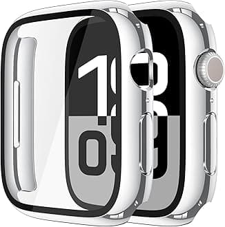 Misxi 2 Pack Tempered Glass Case Compatible for Apple Watch Series 11 (2025) Series 10 46mm, Hard PC Screen Protector Overall Protection Scratch-Resistant Cover for iWatch, 1 Silver + 1 Transparent