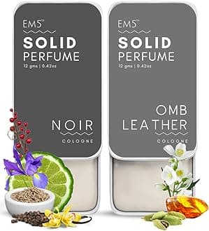 EM5 Set of 2 Alcohol Free OMB Leather & Noir Solid Perfumes | Wax Perfumes for Men & Women | Non-Greasy Cologne | Strong & Lasting Fragrance | Gifting Pack for Him & Her