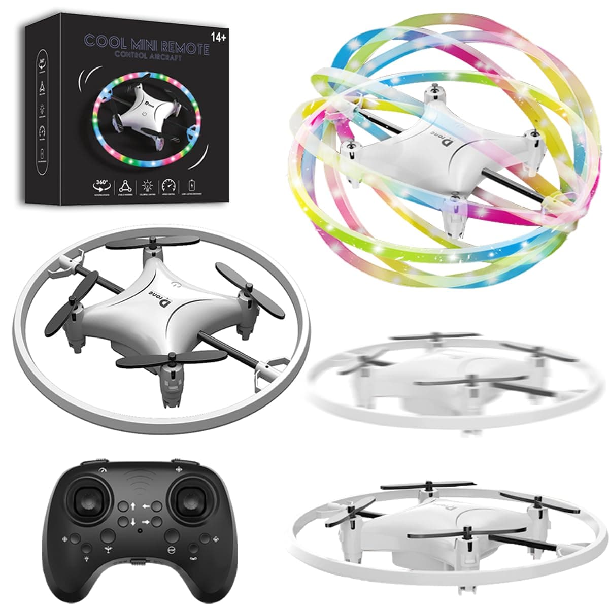 Small Remote Control Drone Quadcopter, 360 Degree Flip LED Light, 90 Degree Circle Flight, 8-12 Years Old Children's toy Mini Drone Christmas Gift