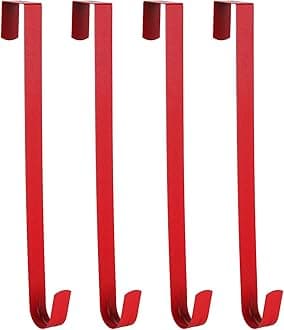 Sattiyrch 15" Wreath Hanger for Front Door,Sturdy Steel Wreath Door Hanger,Over The Door Hanger Hook (Red,4)
