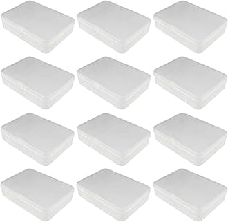 LJY 12 Pieces Rectangular Empty Plastic Storage Containers with Lids for Small Items and Other Craft Projects, 4.5 x 3.3 x 1.1 inch (Frosted White)