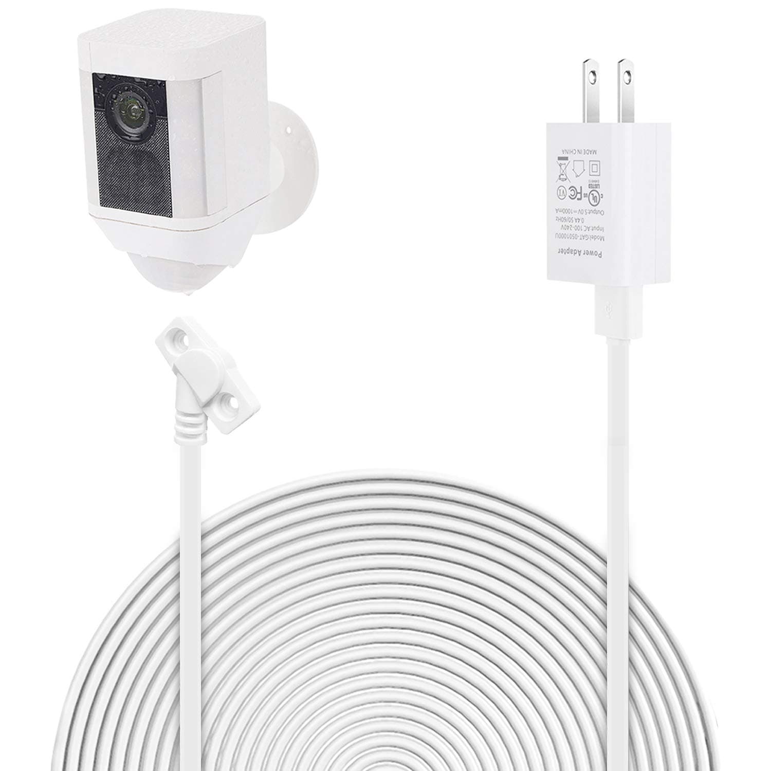 ALERTCAM Charging Cable for Ring Spotlight Cam Battery - Long and Flat 30 ft/9 m Weatherproof Outdoor Cable to Continuously Charge Your Home Security Camera
