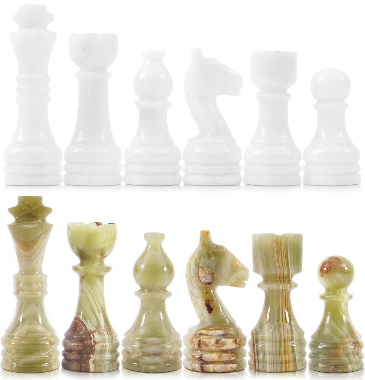 Radicaln Handmade White & Green Marble Chess Figures 3.5 Inch | Travel Chess Set Pieces for Adults | Luxury Board Game Accessories