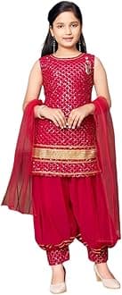 aarikkaGirls Ethnic Wear D-Green Colour Sequin Embroidery Lace Work Georgette Kurti Patiala Set