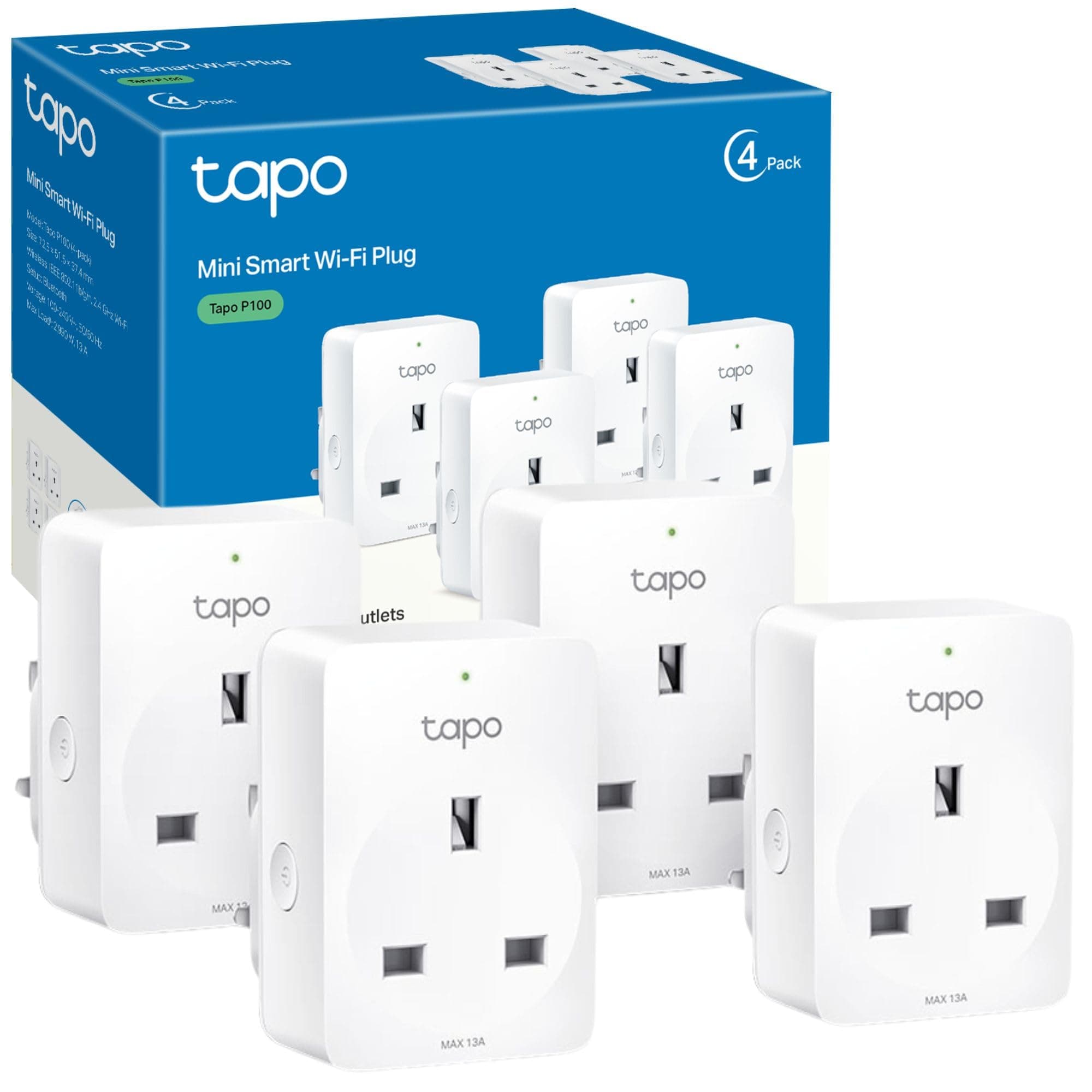 Tapo P100 (4-Pack) Smart Plug, Wi-Fi Plug, App Remote Control, Alexa Plug, Voice Control with Alexa & Google, Away Mode, Scheduling & Timer, Device Sharing, Easy Set Up, Multiple Safety Guarantees