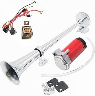 Car Horn 12V 150db air horn Compressor car speaker Super Loud air pump 430mm Chrome Zinc Single Trumpet electric horn with for Any 12V Vehicles Lorrys Trucks Trains Boats Cars