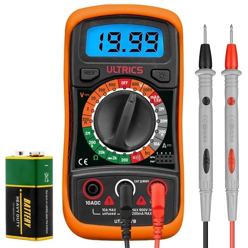 ULTRICS Digital Multimeter, Voltmeter Ammeter Ohmmeter Circuit Checker with Backlight LCD Test Leads, Portable Multi Tester Measures OHM AC DC Voltage Current Resistance Continuity Diodes Transistor