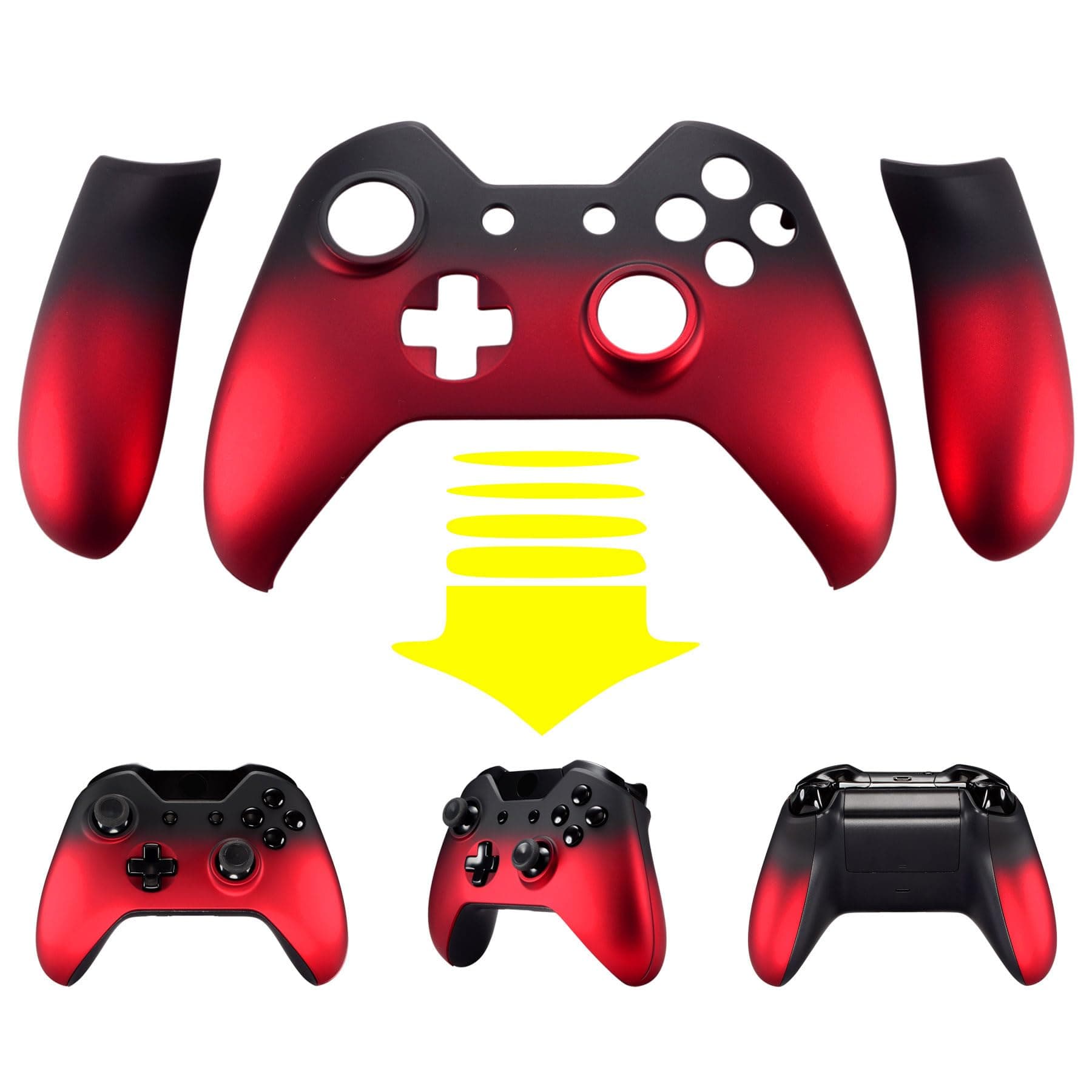 eXtremeRate Gradient Ramp Red Soft Touch Front Housing Shell Faceplate Replacement Parts Side Rails Panel for Xbox One Controller W/3.5 mm