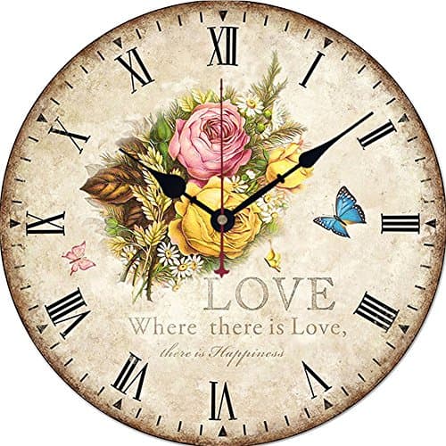 Yesee Silent Wall Clock Non Ticking Large Clock Battery Operated Decorative for Living Room Bedroom.[No Case] (12 Inch, Yellow Rose)