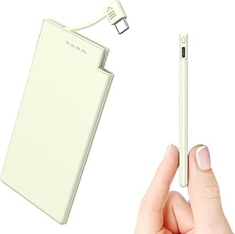 5000mAh Power Bank with built-in Type-C Cable, Ultra Slim and Super Lightweight Portable Charger Small External Battery, Compatible with Androids, Samsung, Xiaomi, Sony, etc.- White