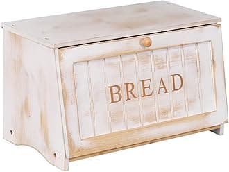 HOMEKOKO Vintage Large Wood Bread Box for Kitchen Counter, Retro Design Single Layer Bamboo Large Capacity Food Storage Bin (White)