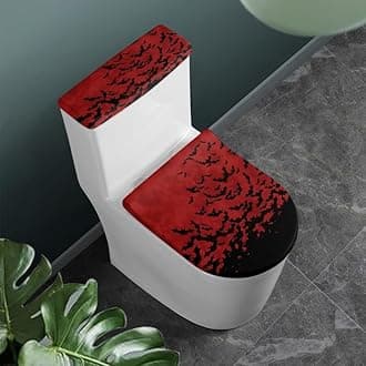 Black Bat Red Standard Toilet Seat Lid Cover Black Bat Silhouette Bathroom Toilet Seat Lid Cover Set Halloween Style Universal Fit Toilet Accessories Decor