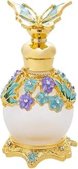 YU FENG Butterfly Flower Glass Perfume Bottle Empty Vintage Decorative Crystal Perfume Vial Scent Bottles for Women Girls(15ml), blue