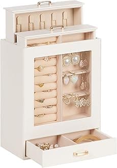 Homde Jewelry Organizer Girls Women Jewelry Box for Necklaces Rings Earrings Gift Bracelets Storage Case (White + Gold)