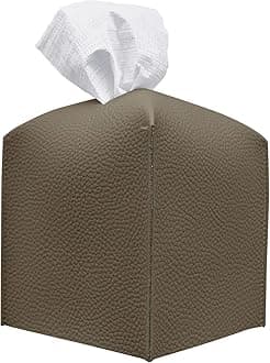 Carrotez Tissue Box Cover, [Refined] Modern PU Leather Square Tissue Box Holder - Decorative Holder/Organizer for Bathroom Vanity Countertop, Night Stands, Office Desk & Car 5"X5"X5" - Cocoa Brown