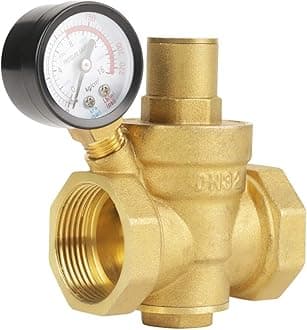 Pressure Reducing Valve, BSP DN32 1-1/4inch Brass Water Pressure Reducing Valve 1-1/4'' Adjustable Water Control Pressure Regulator Valve Thread with Gauge Meter 1.6MPa Mechanical Transmission