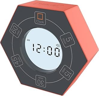 Znewtech Hexagon Rotating Productivity Timer With Clock, Pomodoro With 5, 15, 30, 45, 60 Minute Presets for ADHD Kids and Adults (Orange)