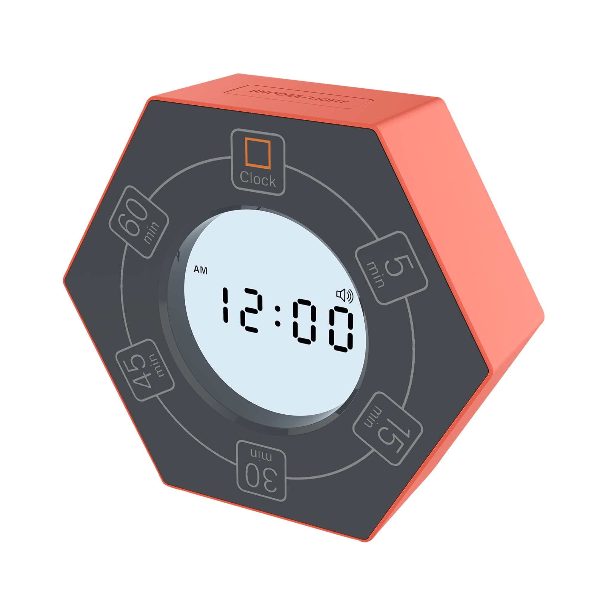 Hexagon Rotating Productivity Clock, Pomodoro Timer with 5,15, 30, 45, 60 Minute Presets, Timer for People with ADHD (Orange)
