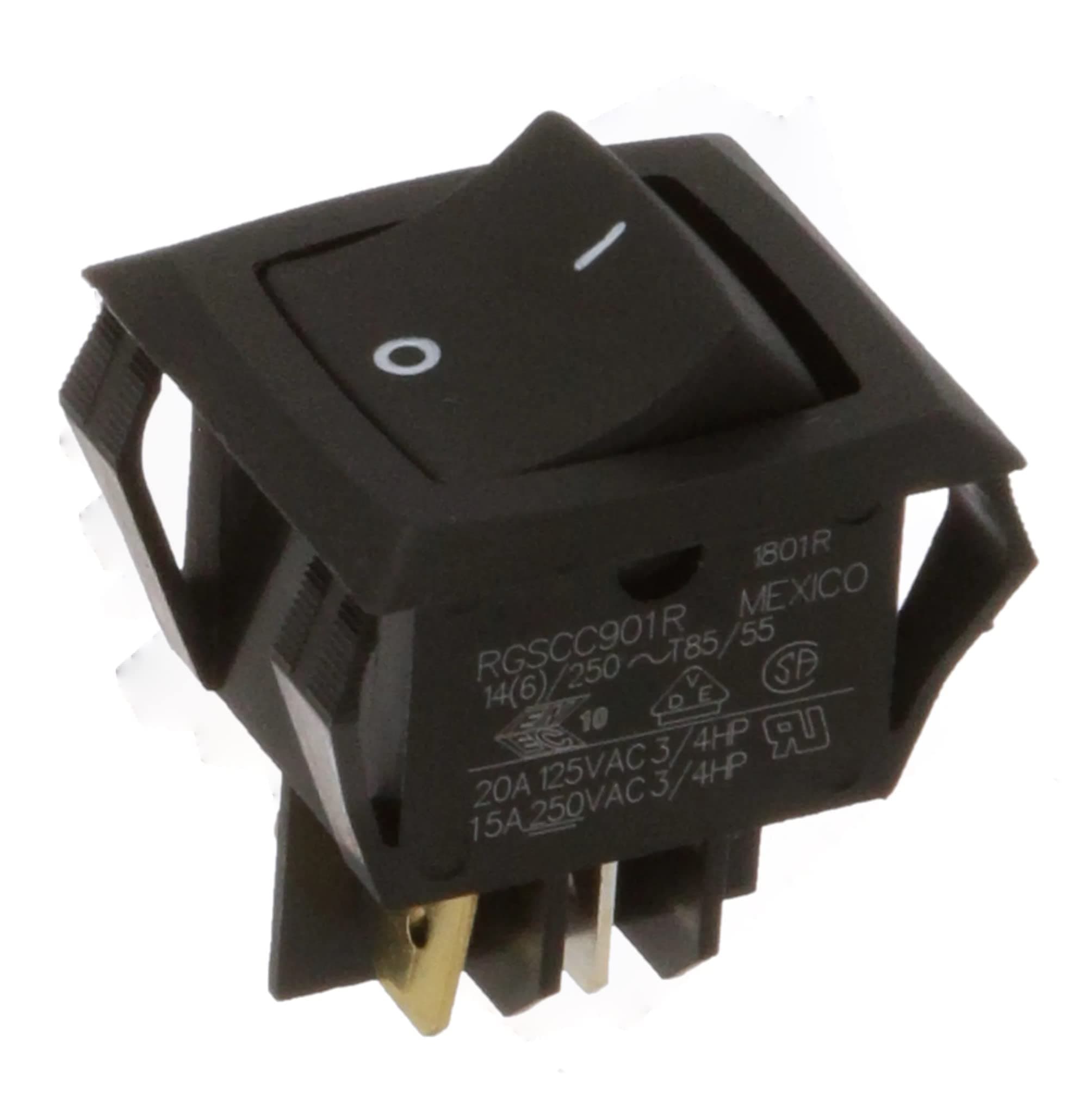 CARLING TECHNOLOGIES RGSCC901-R-B-B-E SWITCH, ROCKER, DPDT, 20A, 250V, BLACK (1 piece)