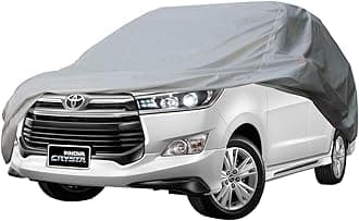 Allextreme TC7002 Car Body Cover Compatible with Toyota Innova Crysta Custom Fit Dustproof UV Heat Resistant Indoor Outdoor Body Protection (Silver Without Mirror)