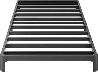 6 Inch Low Twin Bed Frames No Box Spring Needed, Heavy Duty Metal Twin Size Platform Bed Frame with Rounded Corner Legs, Easy Assembly, Noise Free, Black