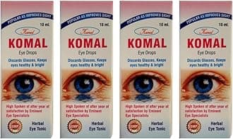 KOMAL AYURVEDIC EYE DROP (Pack of 4 bottles10ml each) Relives Dryness,Redness & Itching,with the help of Triiphla,Rose Water,Punarnava,Turmeric and Alum