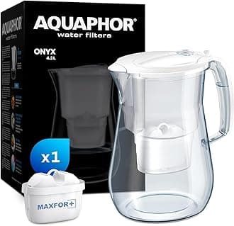 Onyx White Water Filter Jug - Counter Top Design with 4.2L Capacity, 1 X MAXFOR+ Filter Included Reduces Limescale Chlorine & Microplastics Perfect for Families, Premium Quality Glass Effect