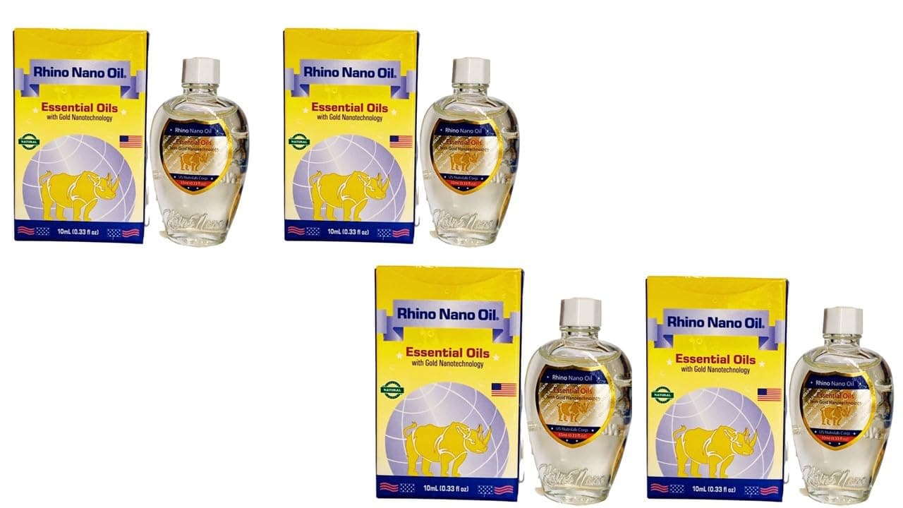 2 Packs - Rhino Nano Essential Oil - Bon Chai Dau Con Te Giac Cong Nghe Nano - 10 mL per Bottle X 4 Bottles per Order - Made in U.S.A.