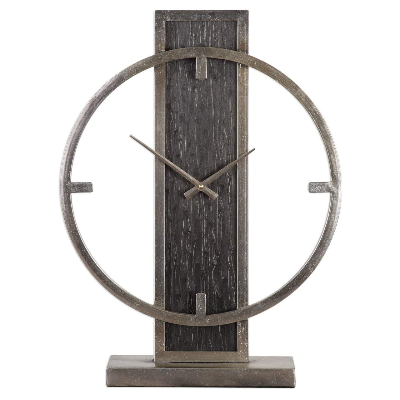Rustic Silver Table Clock on Stand Vintage Desk Clock Mantel Clock Decorative 15.85 Inch H
