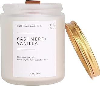 Crackling Wood Wick Vanilla Cashmere Scented Candle Natural Soy Wax 50 hrs Long Lasting Hand-Poured Highly Scented Crackle Wooden Wick Soothing Sound