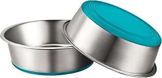 URBUDDIES 2 Pack Stainless Steel Dog Bowls, 4 Cup, Turquoise Bottom