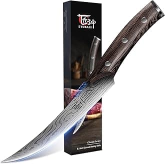 Boning Knife for Meat Cutting, 6.5 Inch Japanese Style Fish Fillet Knife with Wood Handle, High Carbon Razor Sharp Curved Blade for Deboning Trimming, Housewarming Birthday Cooking Gifts