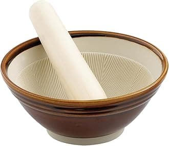Helen’s Asian Kitchen Suribachi Set, Ceramic Mortar Bowl with Wooden Pestle