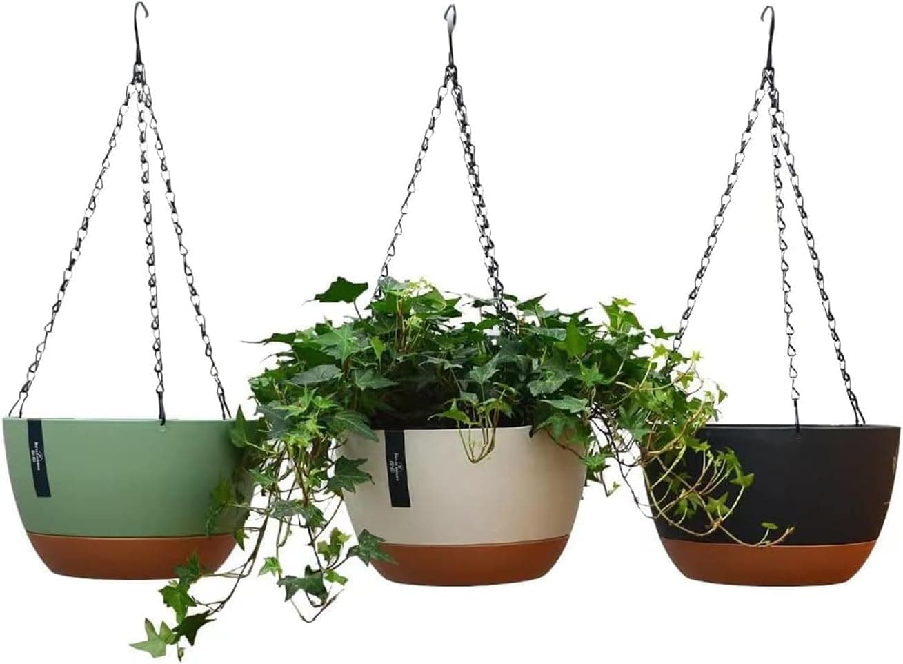 3 Pack Plastic Hanging Planters Set - 8 Inch Round Hanging Flower Pots with Drainage Hole and Removable Tray for Indoor Outdoor Plants, Home Garden, Porch, Balcony, and Patio Decor