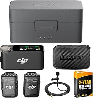 DJIMic 2 (2 TX + 1 RX + Charging Case), All in-One Wireless Microphone Bundle with 2 YR CPS Enhanced Protection Pack, Deco Gear 7" Case and Mini Lapel Microphone
