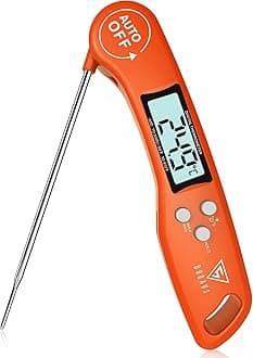 Digital Meat Thermometer, Instant Read Food Thermometer with Backlight LCD Screen, Foldable Long Probe & Auto On/Off, Meat Thermometer Probe for Kitchen, BBQ, Water, Milk, Cooking Food (Orange)