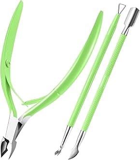 Cuticle Trimmer with Cuticle Pusher, XUNXMAS Cuticle Remover Cutter Nipper Scissor and Triangle Cuticle Nail Pusher Peeler Scraper, Durable Dead Skin Clipper Manicure Pedicure Tools (Green)